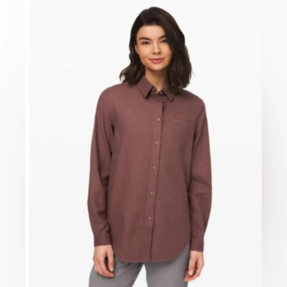 LULULEMON Full Day Ahead Button Down Shirt Women's Mauve Dusty Rose Long Sleeve
